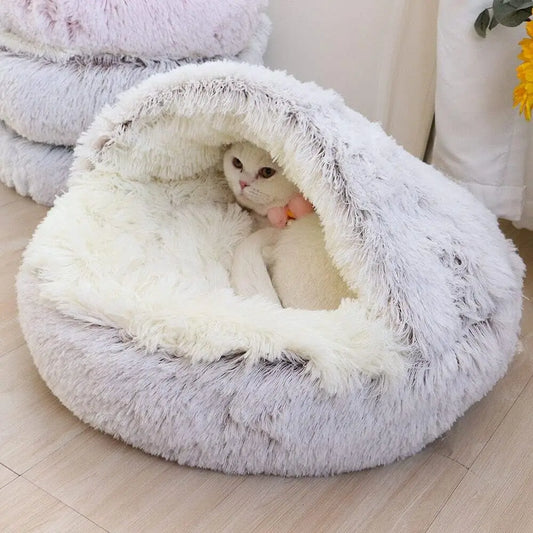 Soft Plush Pet Bed with Cover, a Warm 2-in-1 Sleeping Nest Cave for Small Dogs and Cats
