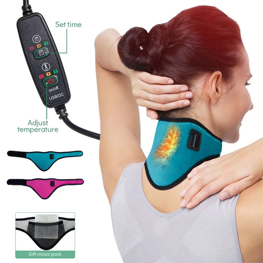 USB Neck Brace with Three Adjustable Temperatures for Electric Heating - Relieves Neck Pain and Fatigue, Provides Therapy Massage