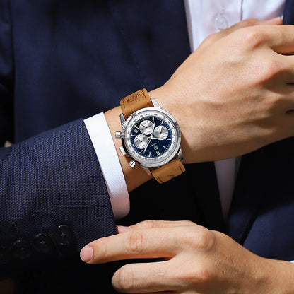 Luxury Quartz Chronograph - Men's Waterproof Watch with Leather Strap